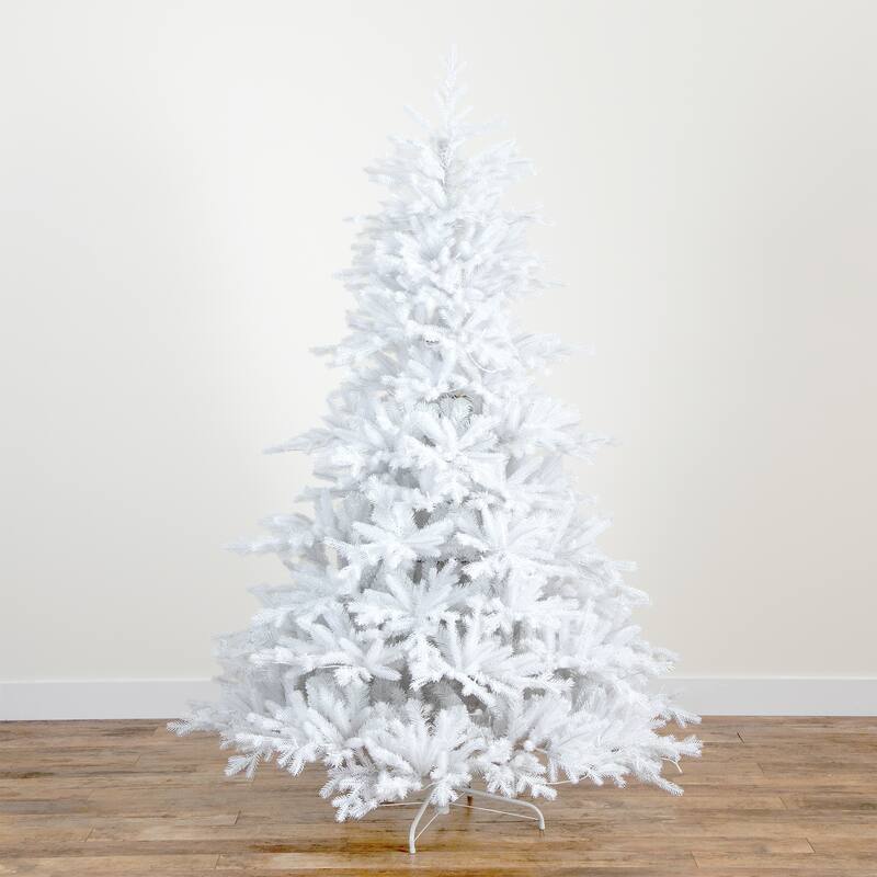 Pre-lit White California Spruce Artificial Christmas Tree - 7’ - Dual Color LED Lights - 7 Foot