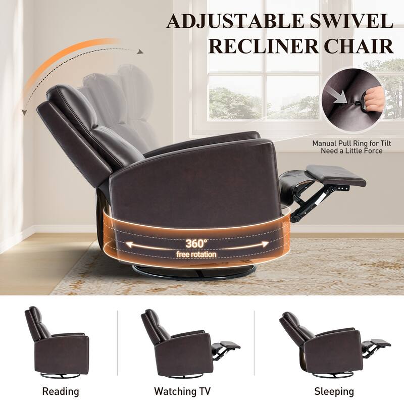 Modern Swivel Recliner Chair with Glider Rocking Motion High Back PU Leather Upholstery