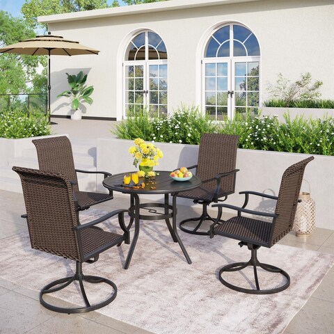 Sophia & William Outdoor Patio 5-piece Dining Set, 1 Metal Dining Table and 4 PE Rattan Swivel Chairs