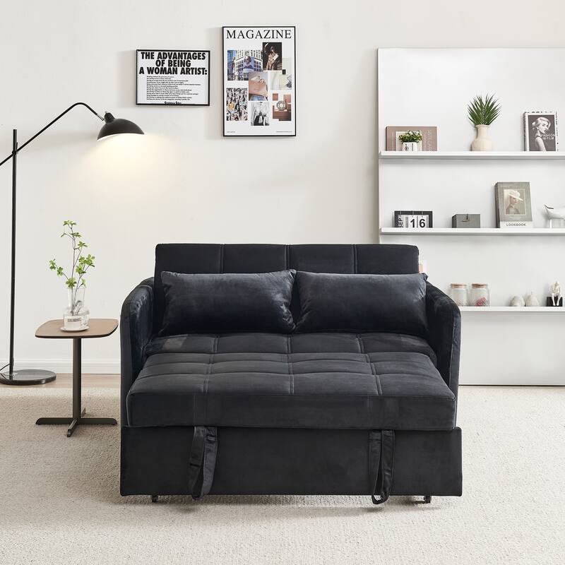 3 in 1 Sleeper Sofa Couch Bed, Pull Out Loveseat with StorageTwins Velvet Convertible Sofa Couch with 2 Pockets & USB Ports