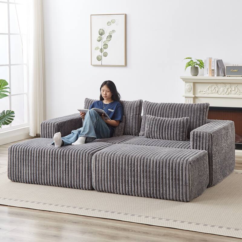 87'' Oversized Corduroy Chaise Lounge with Removable Ottoman Bench, Modular Sleeper Sofa Couch