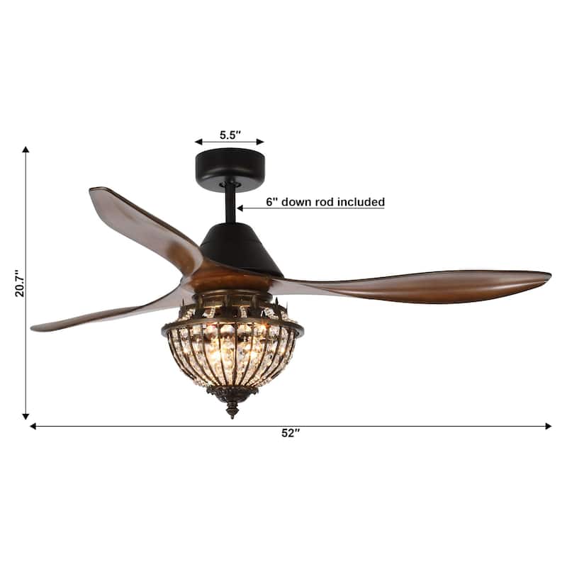 52-inch Industrial 3-Blade Crystal Ceiling Fan with Remote