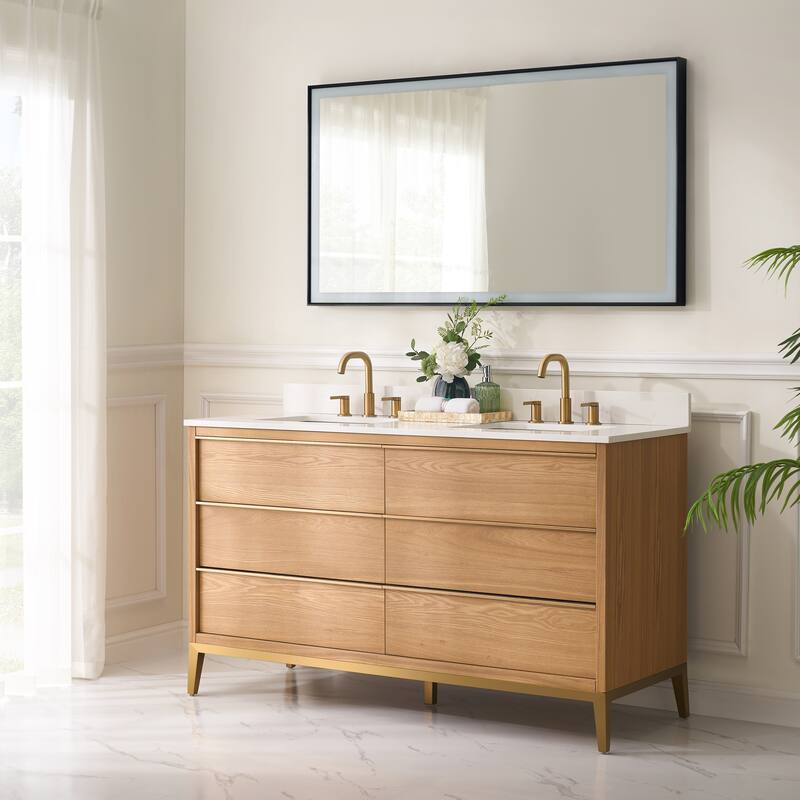36"/48"/60" W Width Solid Wood Bathroom Vanity with Stain-resistant Carrera White Quartz Top and Sink