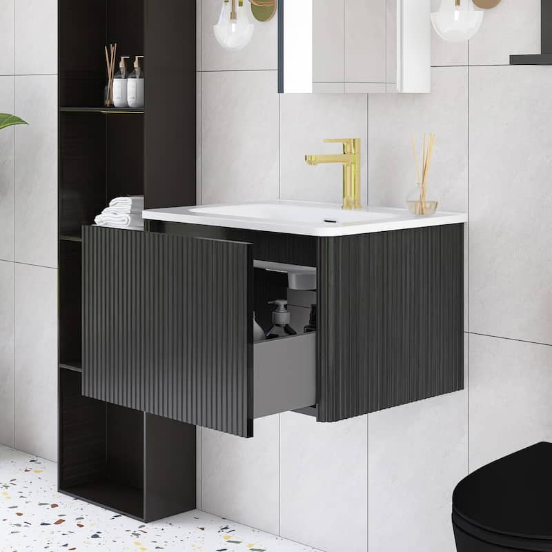 Floating Bathroom Vanity with Glossy White Integrated Ceramic Sink