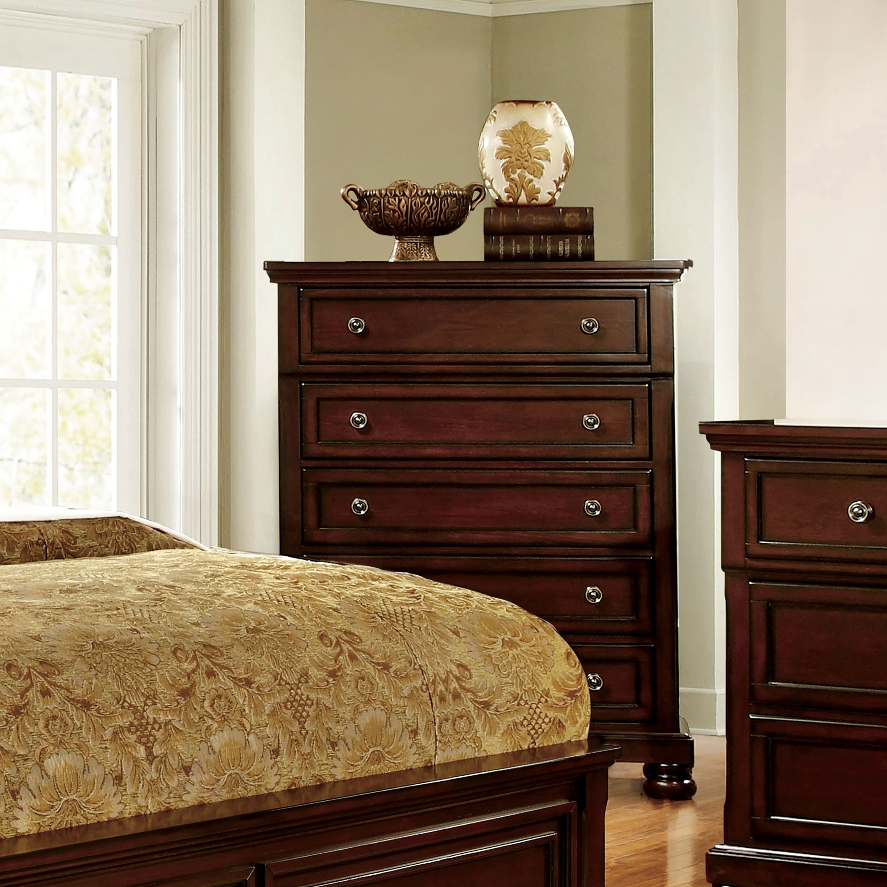 Furniture of America Barelle Transitional Dark Cherry 5-Drawer Solid Wood Chest