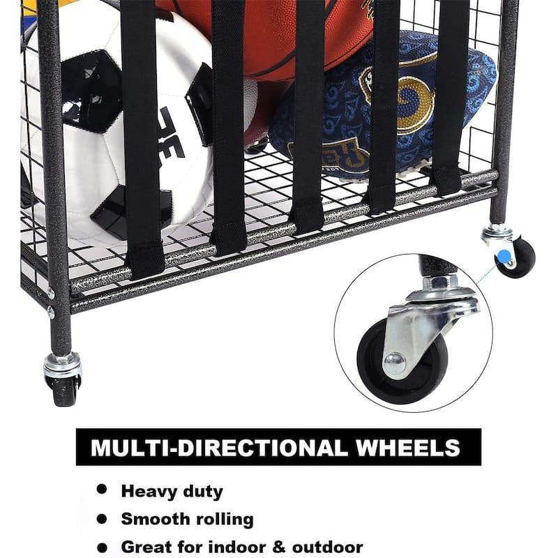 Rolling Sports Ball Storage Cart,2 Pack,Black - 19.7"L x 18.9"W x 42.5"H