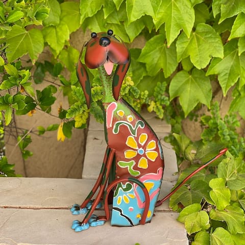 Artisan Multi Metal Eclectic Garden Sculpture Dog Decor