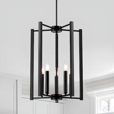 5-Light Minimalist Geometric Cage Chandelier, Modern Pendant Light