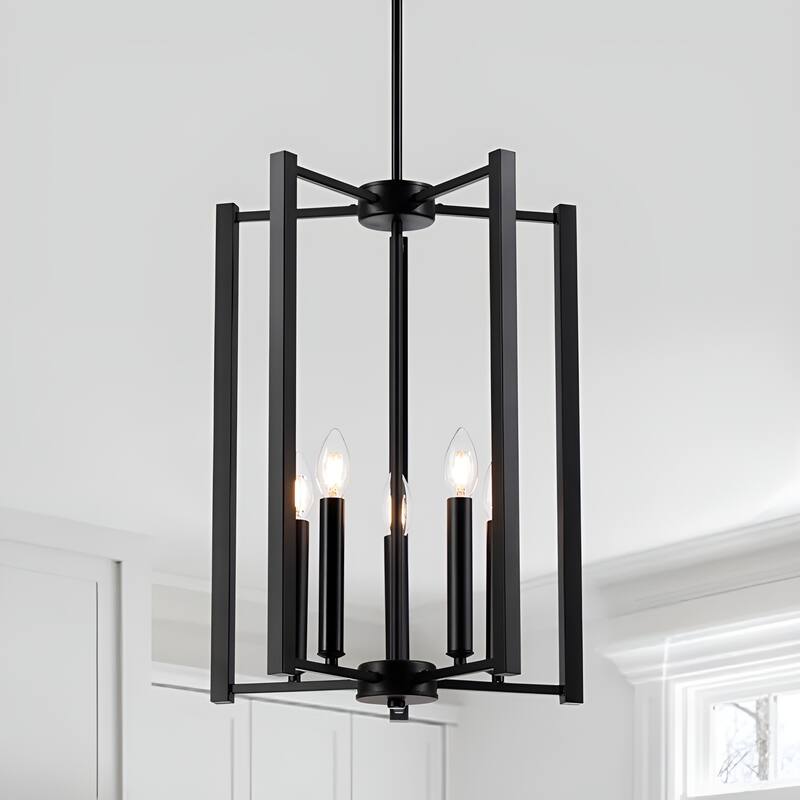 5-Light Minimalist Geometric Cage Chandelier, Modern Pendant Light