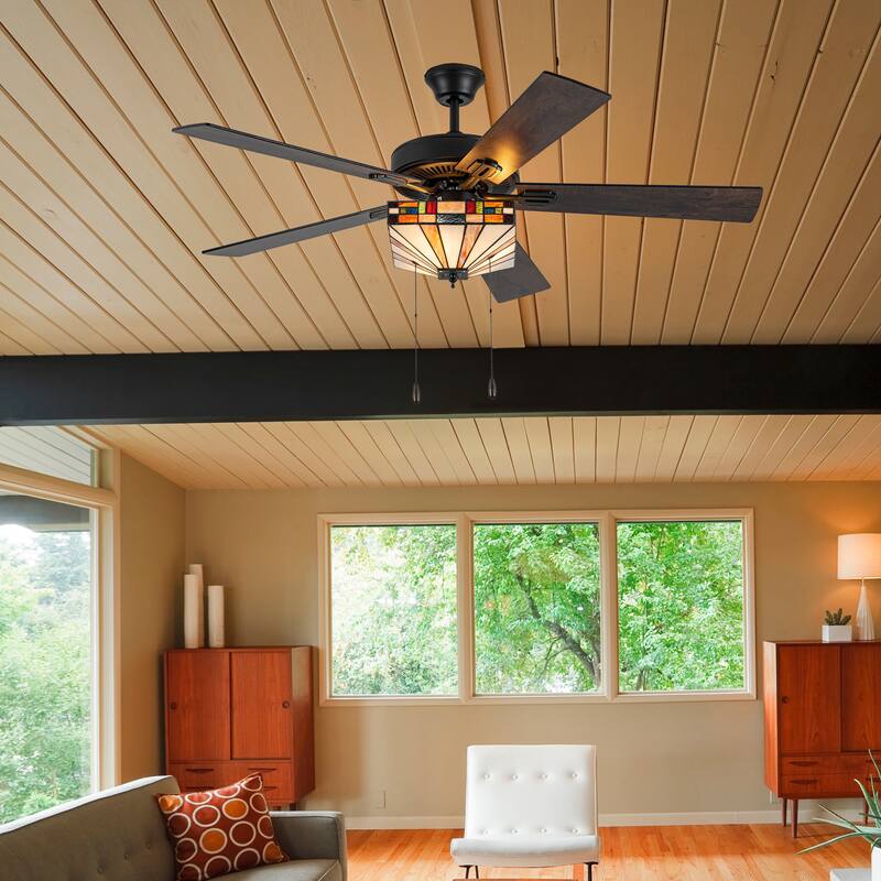 Reid River of Goods 5-blade 52-inch Indoor Tiffany-style Ceiling Fan with Shade and Remote Control