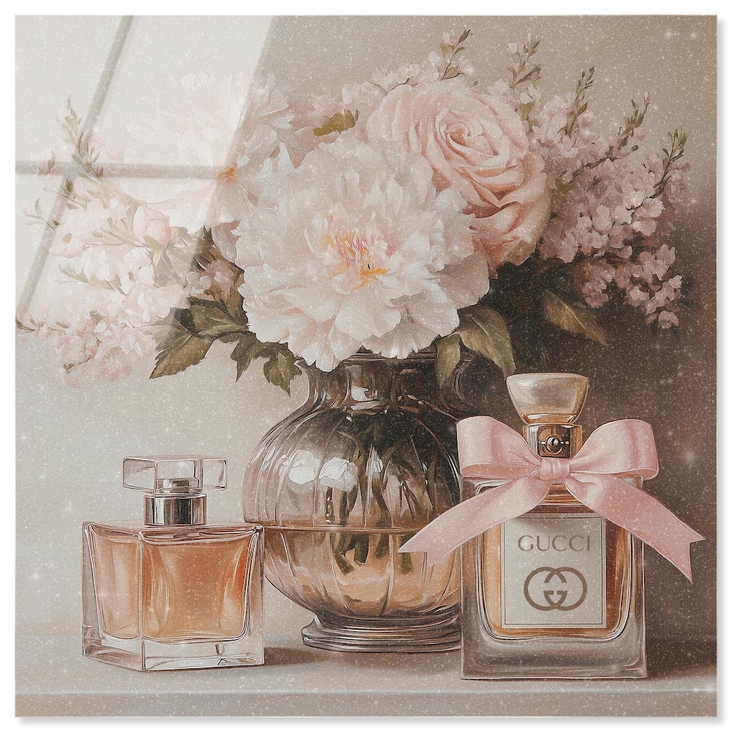 Peach Perfume Flowers in Vase Acrylic by Art Remedy, Ready to Hang