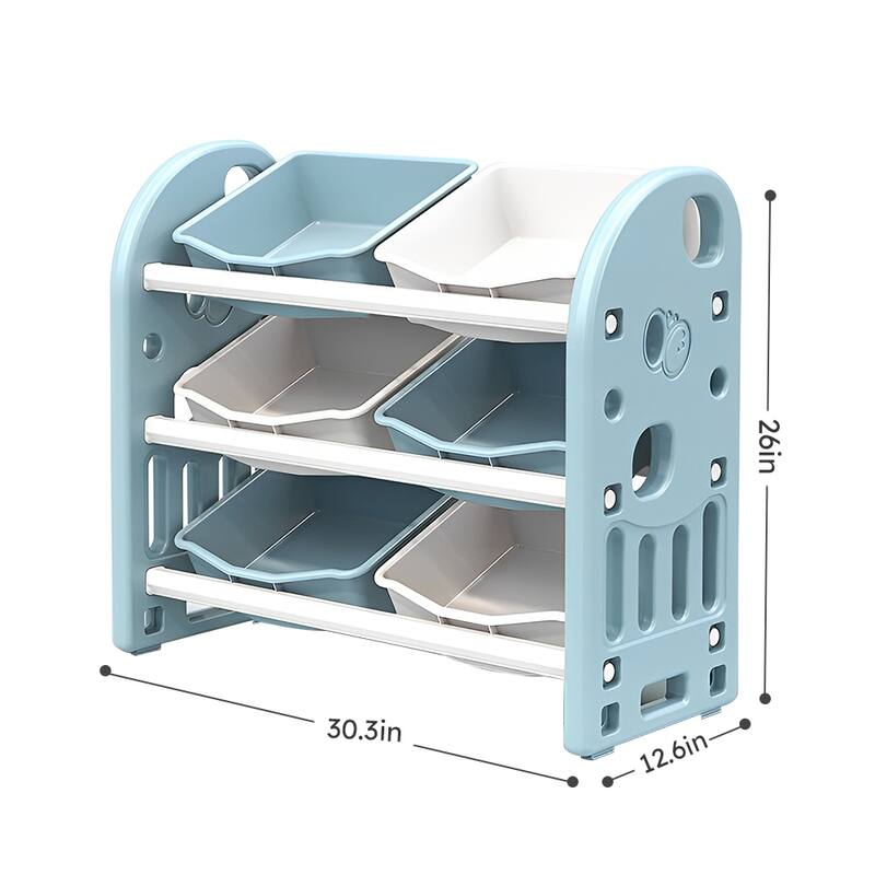 Kids Toy Storage Organizer with 6 Bins, Multi-functional Nursery Organizer Kids Furniture Set Toy