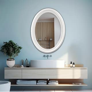 Allan Andrews White Oval Wood Framed Beveled Wall Mirror