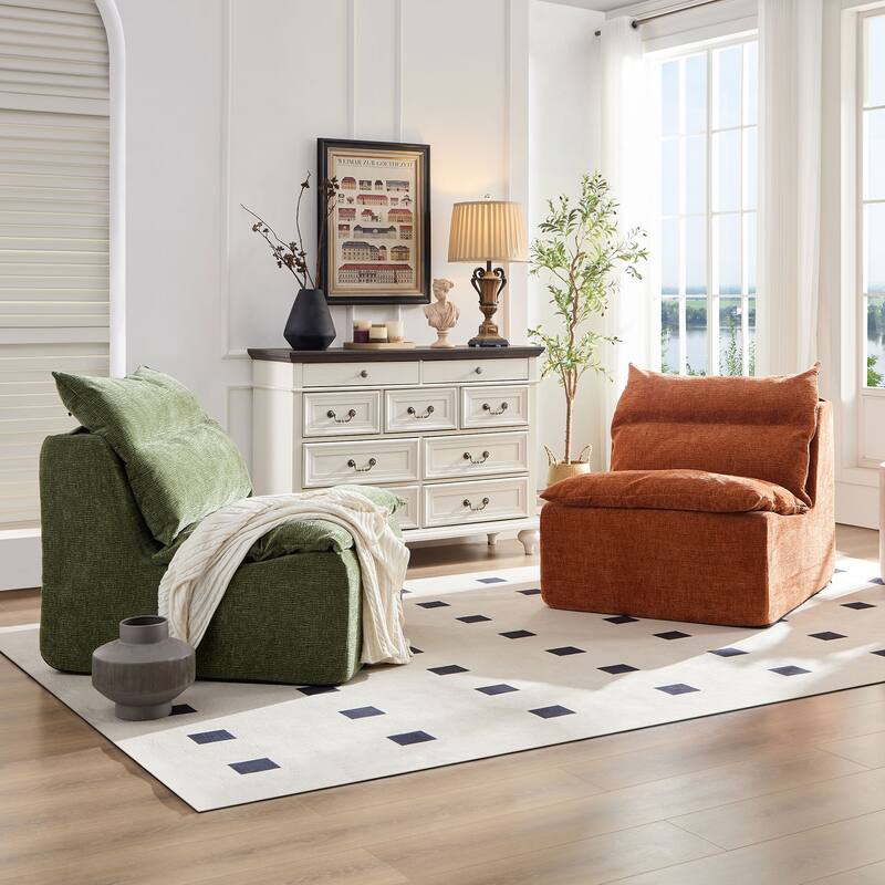 Accent Armless Chair Lazy Floor Seating, Single Chair Sofa Lounger Leisure Accent Single Couch with Backrest for Living