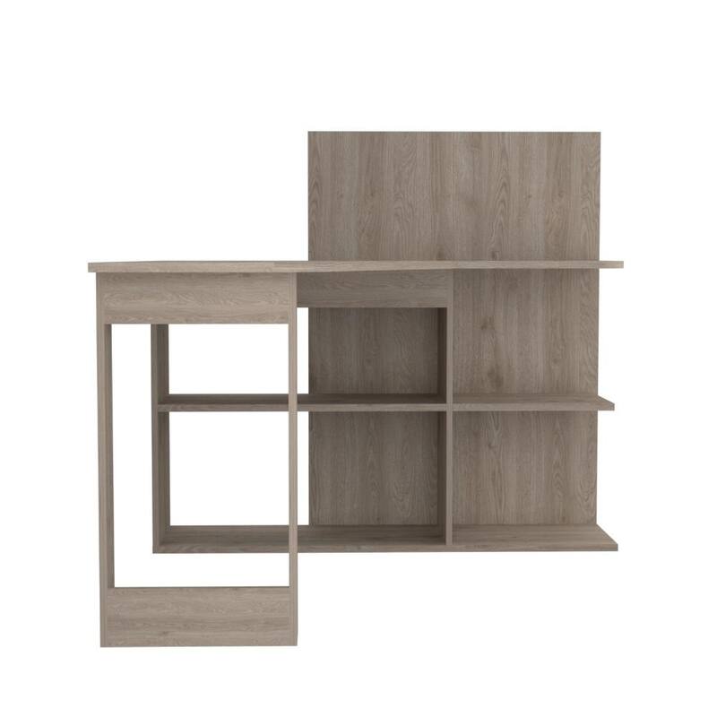 L-Shaped Writing Computer Desk with 5 Open Shelves, Right Return, and Stylish Hutch for Home Office or Study
