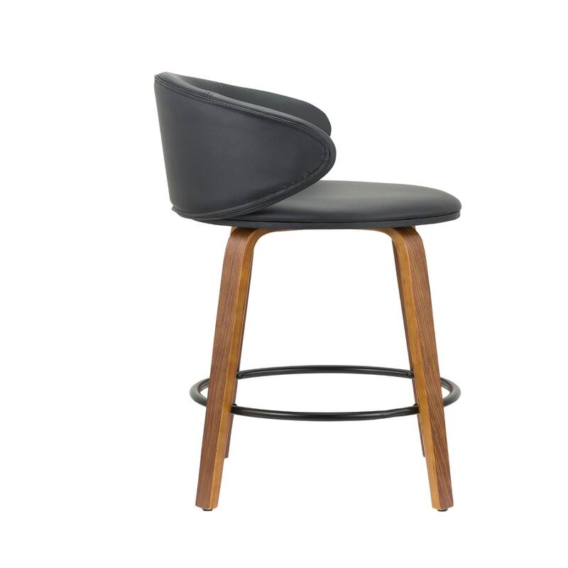 Set of 2 Black and Brown Faux Leather 26 Inch Counter Height Bar Chairs - 19” x 20” x 5.5”