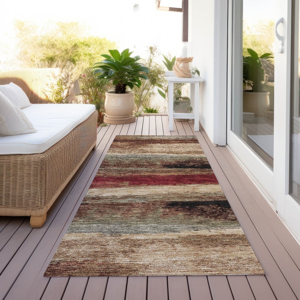 Machine Washable Indoor/ Outdoor Abstract Modern Chantille Rug
