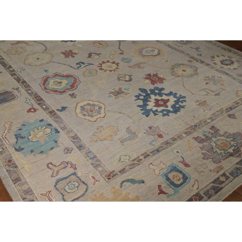 Hand Knotted Oriental 100% Wool Carpet Transitional All-Over Beige & Ivories Oushak Area Rug - 10' 2'' X 7' 11''