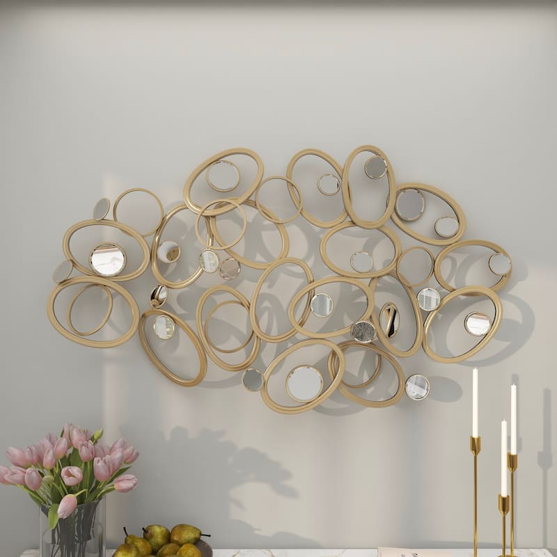 Silver Metal Overlapping Oval Geometric Home Wall Decor with Round Mirrored Accents