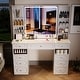 preview thumbnail 18 of 32, White/ Black Makeup Vanity with Lighted Mirror,Extra Large Vanity Desk with 9 Drawers,European Style Vanities White-Audio Player+Wireless Charger