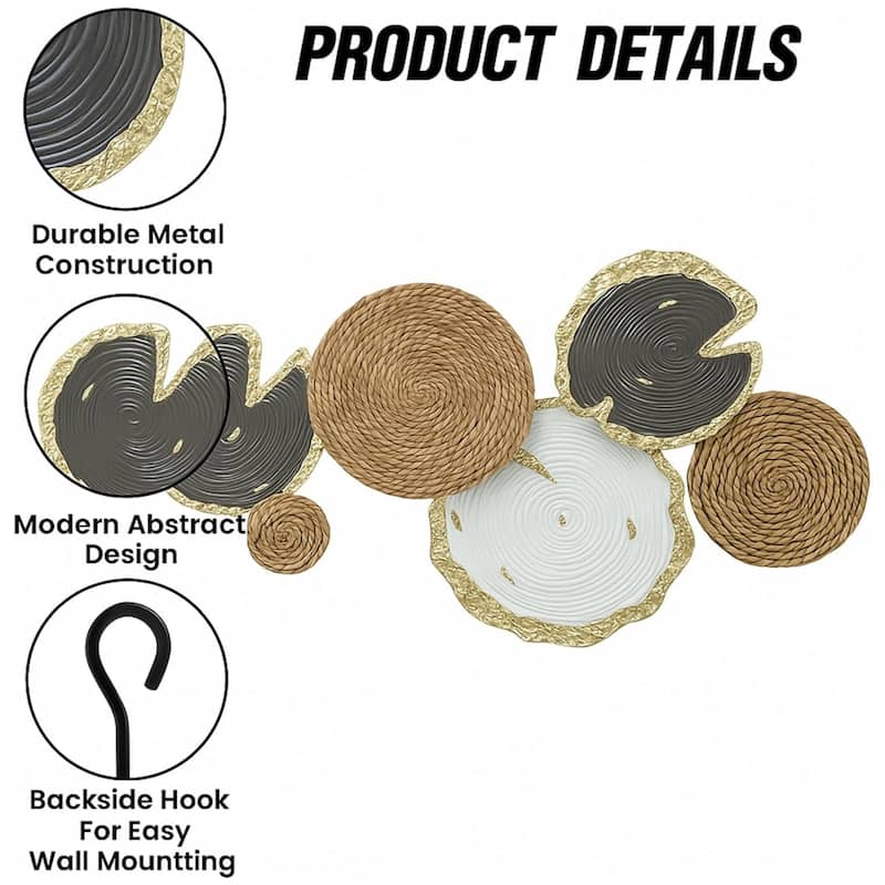 Gold Neutral Horizontal Metal Wall Art with 7 Rings, 35"x19"