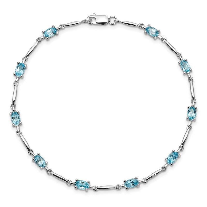 Curata 925 Sterling Silver 7" 3mm Emerald-cut Amethyst, Blue Topaz or Peridot Bracelet - 7 Inch - Topaz - White