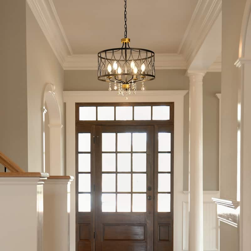 Modern Farmhouse Chandelier Dimmable Black and Gold Drum Chandeliers Light Fixture for Dining Room Living Room