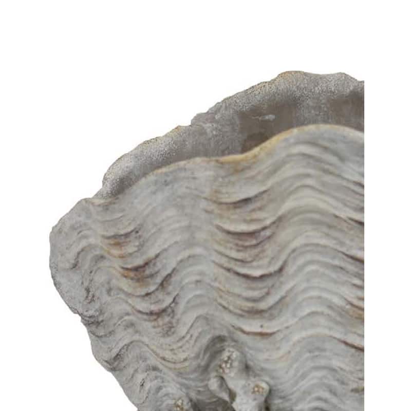 Coastal Clam Shell Planter w Coral Accents, Weathered Gray Terracotta