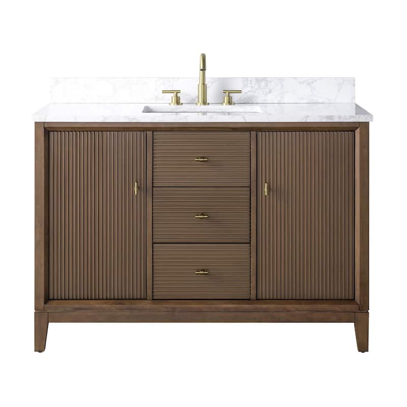Vanity Art 48" Freestanding Bathroom Vanity with Engineered Marble Top and Sink