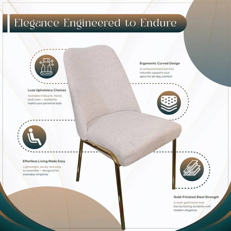 Lumen Modern Upholstered Kitchen Dining Chair with Gold Steel Legs Ergonomic Accent Chair