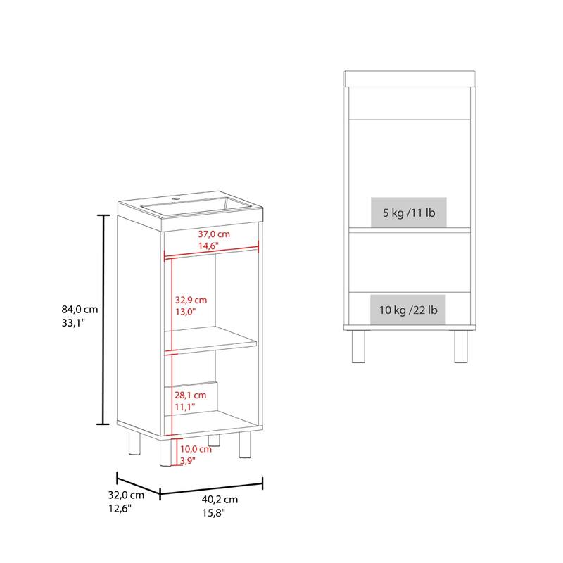 16" Bathroom Vanity with Integrated Sink,Compact Freestanding Cabinet with Storage,Ideal for Small Bathrooms,No Faucet Included
