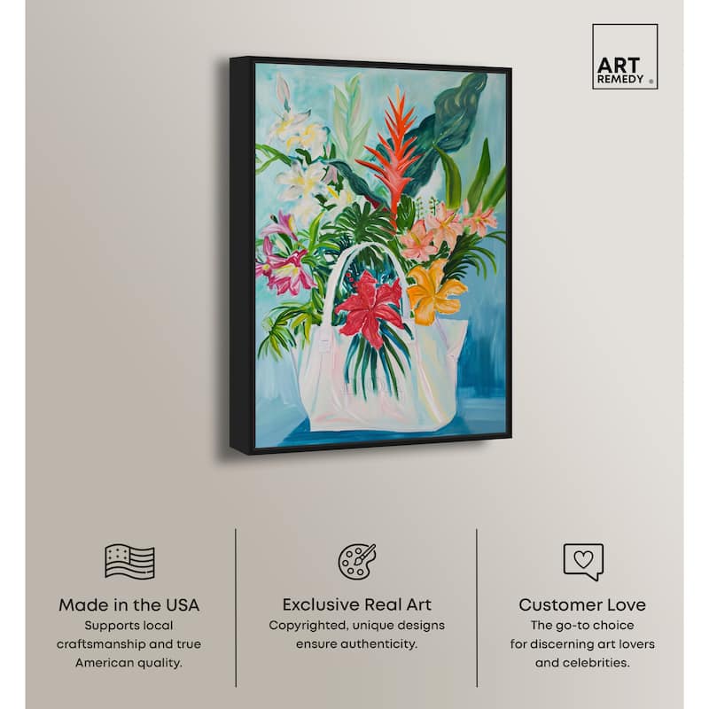 Art Remedy Tropical Flower Bag Framed Flowers In Vase Paintings