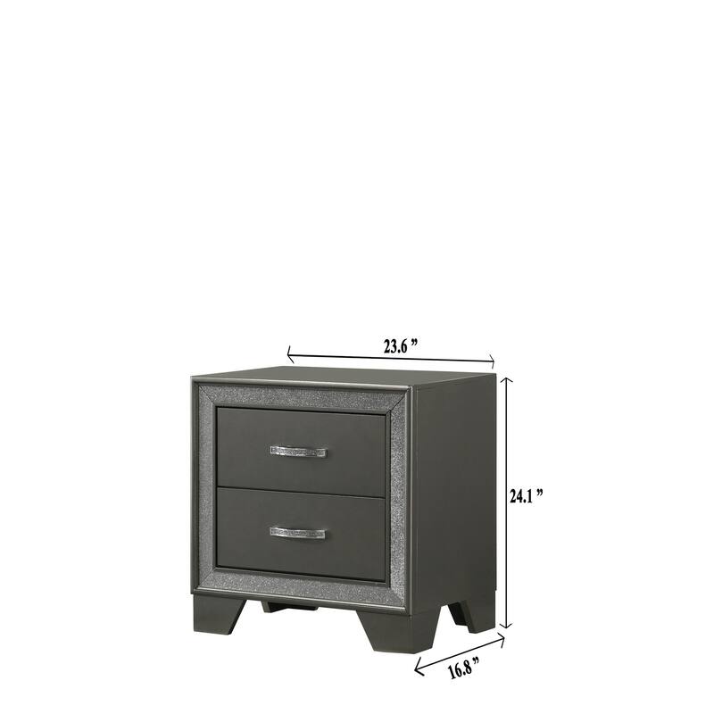 Contemporary Two-Drawer Nightstand with Sparkling Accent in Dark Gray