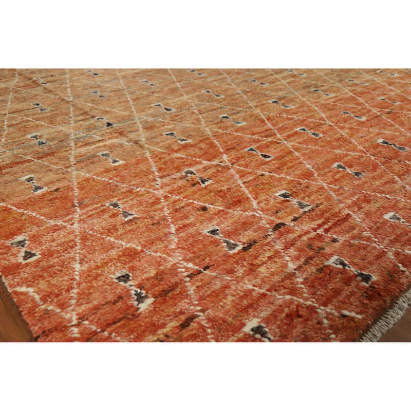 Trellis Moroccan Oriental Area Rug Handmade Wool Carpet - 6'9" x 9'8" - Orange - 6'9" x 9'8"