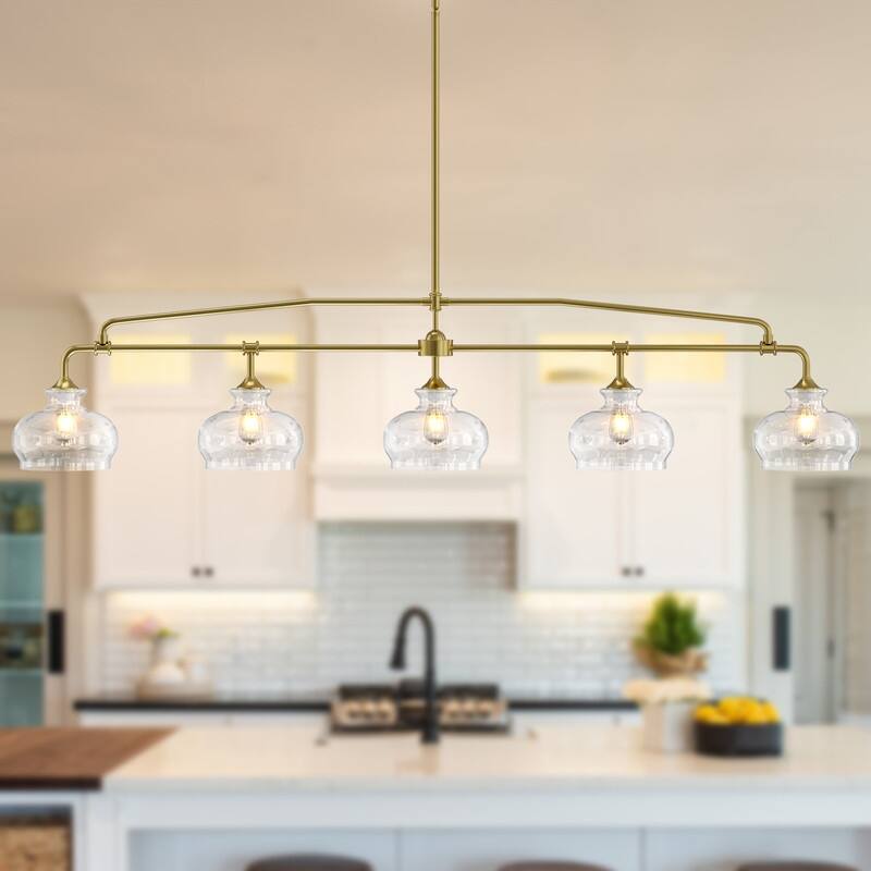 Modern Linear Chandelier Gold Chandeliers Kitchen Island Lighting with Clear Glass Shade - 3 / 4 / 5 Lights
