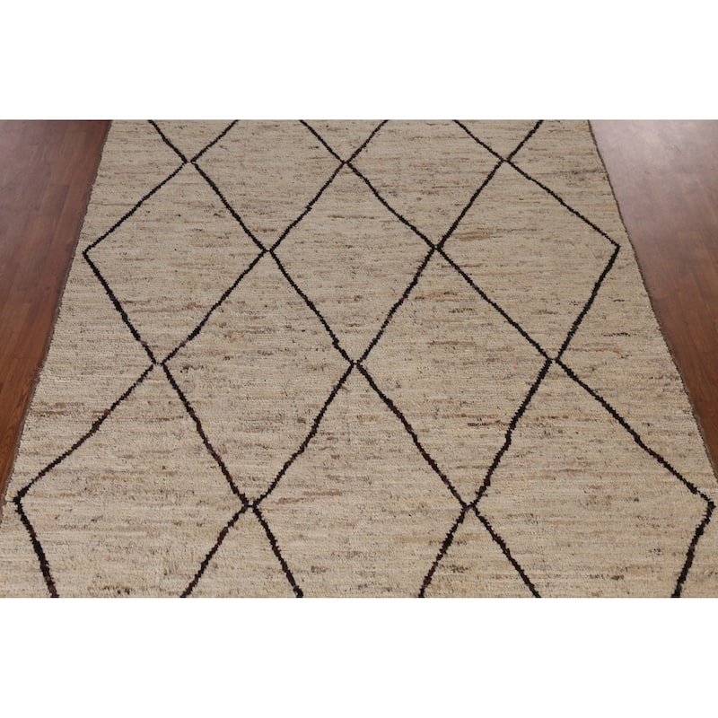 Trellis Geometric Moroccan Oriental Area Rug Handmade Wool Carpet - 6'6" x 9'8"