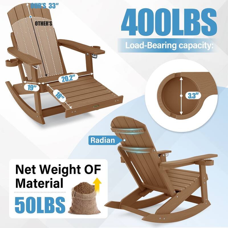 WINSOON Outdoor Rocking Chair with Adjustable Backrest and Retractable Ottoman-Set of 4