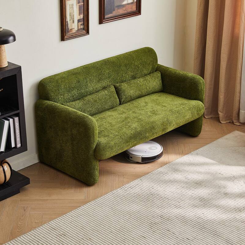 Stylish Velvet 2 Seat Sofa Accent Sofa with Lumbar Pillow, Loveseat Sofa Couch with Wood Frame for Living Room