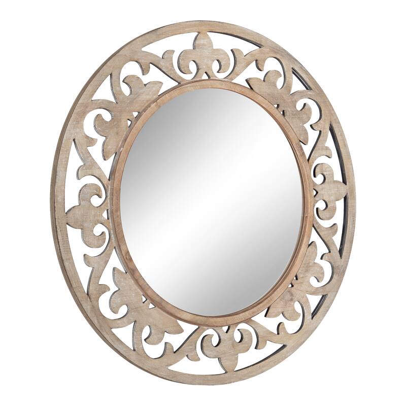 Kate and Laurel Shovali Rustic Round Mirror - 32" Diameter - Natural