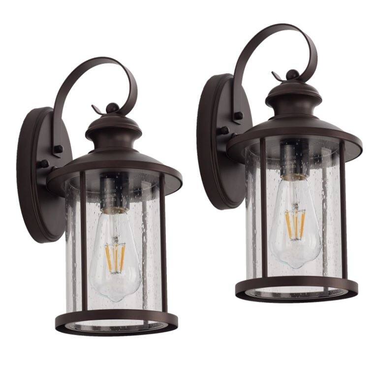 Savitar 13.75"H Round Outdoor Wall Sconce Light with Seeded Glass - Oil Rubbed Bronze - 2 Pack