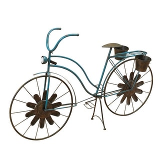 Shop 53 Blue And Brown Antique Style Solar Light Bicycle Planter