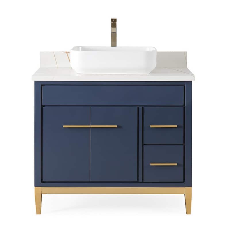 36" Tennant Brand Modern Style Beatrice Vessel Sink Bathroom Vanity - Painted - Navy Blue - Single Vanities