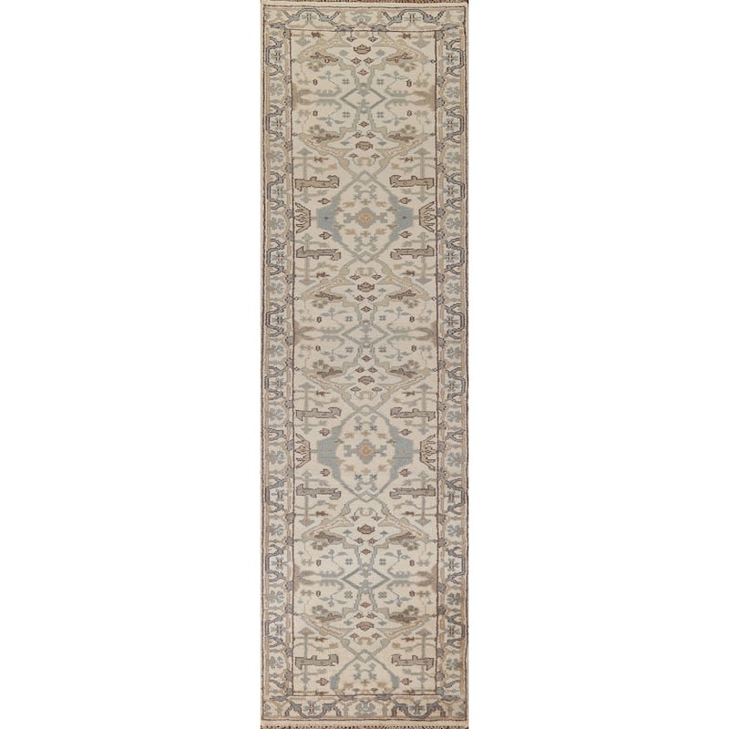 Beige / Ivory Oushak Runner Rug Handmade Oriental Wool Carpet - 2'7"x 11'11"