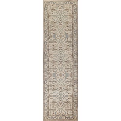 Beige / Ivory Oushak Runner Rug Handmade Oriental Wool Carpet - 2'7"x 11'11"