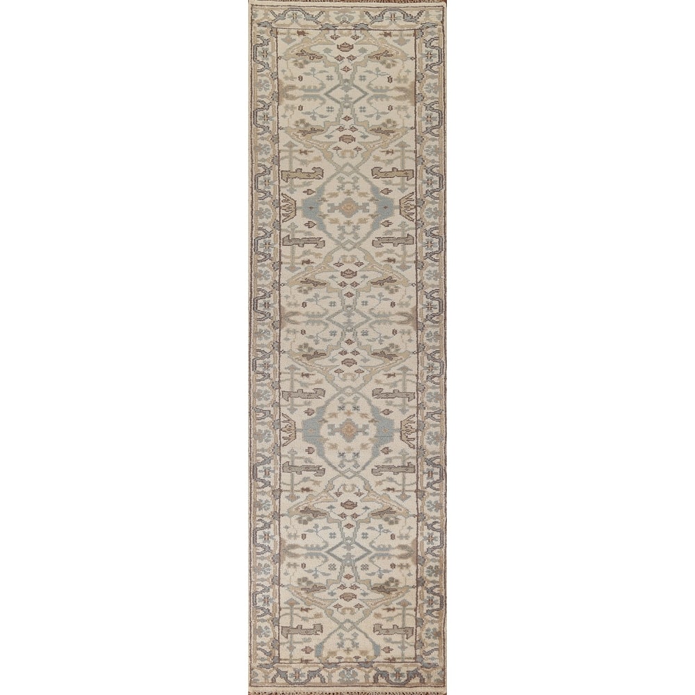 Beige / Ivory Oushak Runner Rug Handmade Oriental Wool Carpet - 2'7"x 11'11"