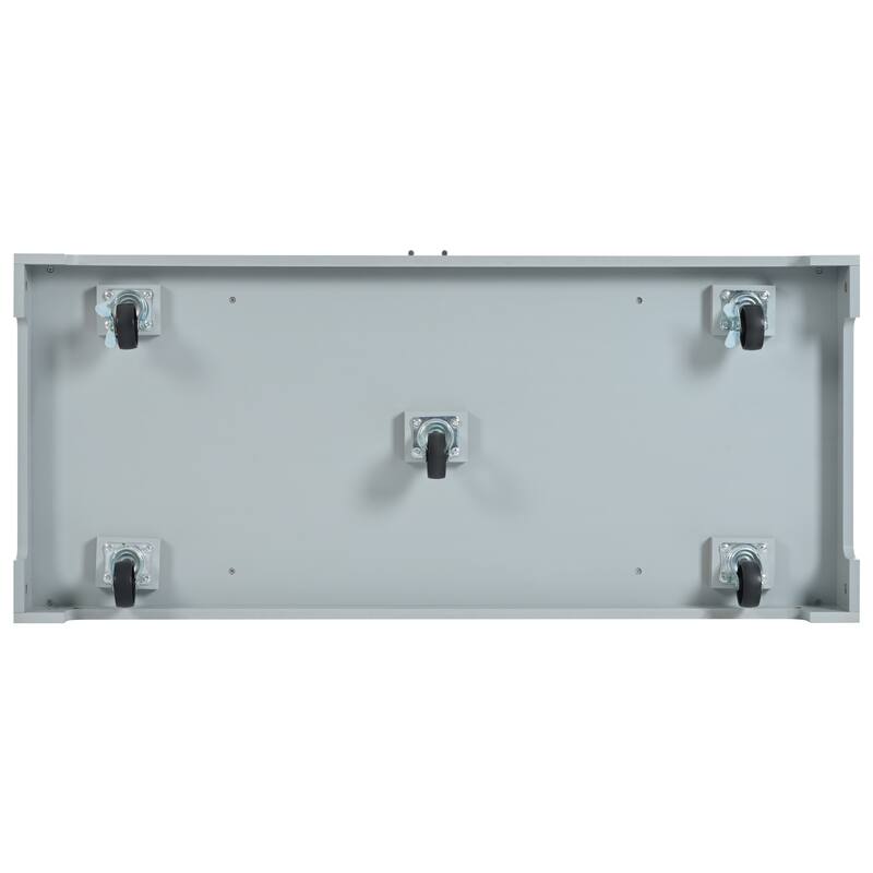 Fluted Kitchen Island with Trash Can Storage Cabinet,Power Outlet, Rolling Islands on 5 Wheels with 3 Drawer,3 Open Side Racks