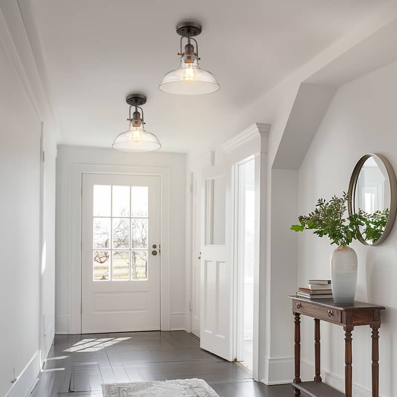 1-Light Semi Flush Mount Ceiling Light,Oil Rubbed Bronze Finish/ Brushed Gold
