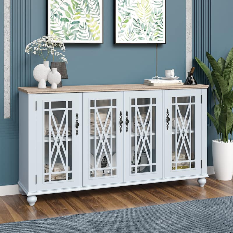 63" Vintage Style Wood Kitchen Accent Buffet Sideboard Cabinet - 63" in Width