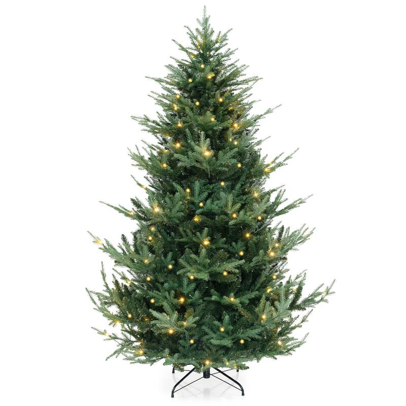 Gymax 7 FT Artificial Xmas Tree w/1090 PVC PE Branch Tips 340 Warm - See Details - Green - 7 Foot