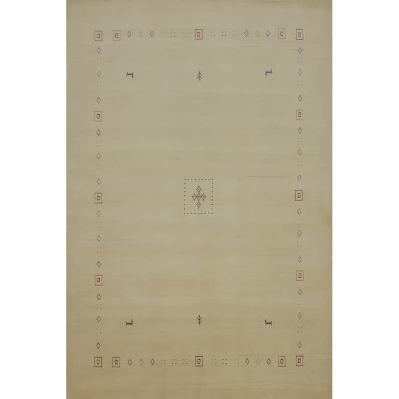 Hand Knotted Oriental 100% Wool Carpet Tribal Animal Pictorial Beige & Ivories Gabbeh Area Rug - 7' 8'' X 5' 7''